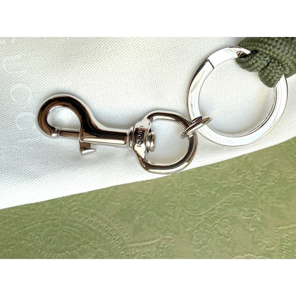 Gucci Dark Green Interlocking G Knotted‎ Cord Keychain Swivel Hook 834480